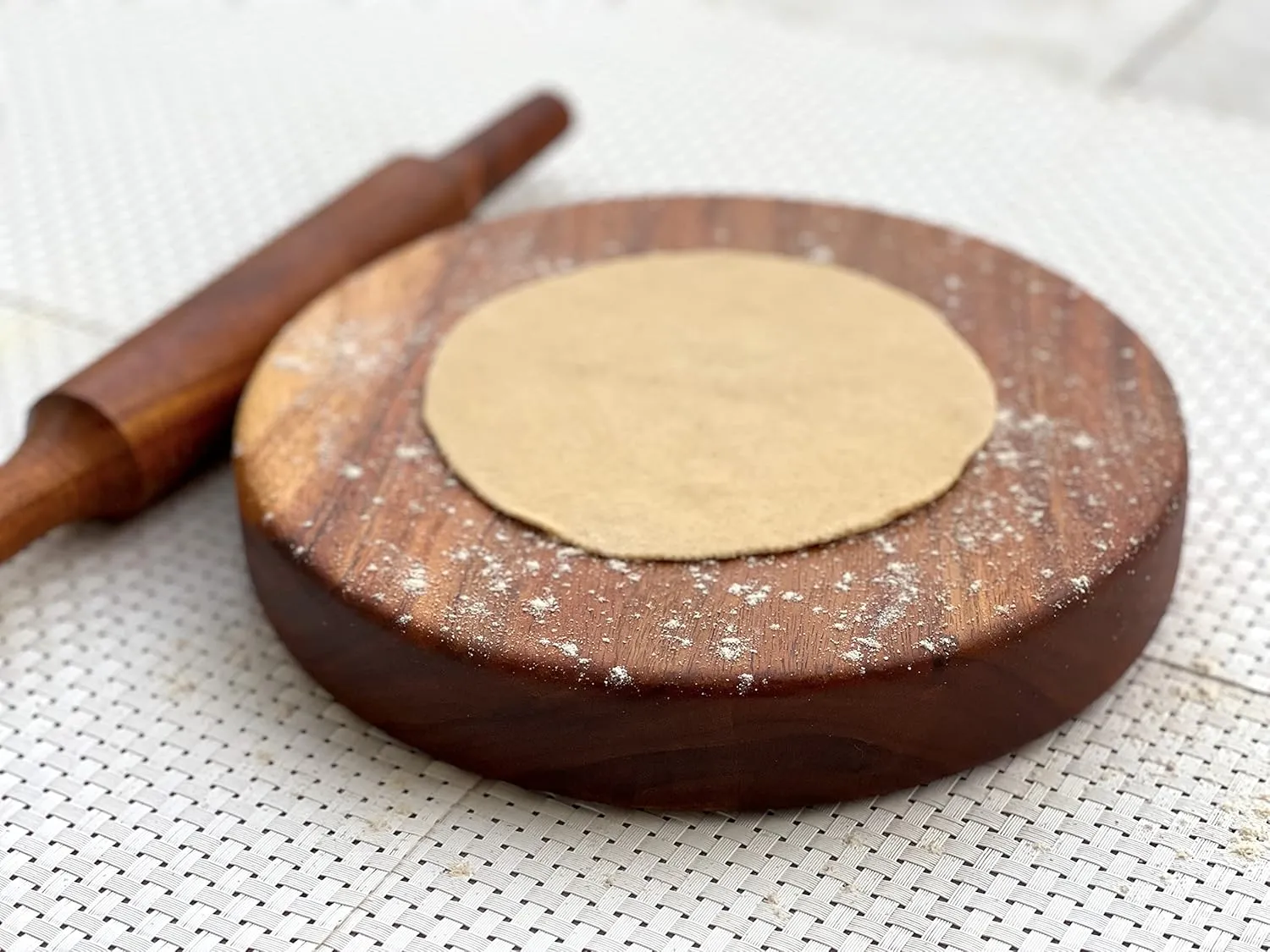 Wood Chop Carved from Single Block of Acacia Wood Reversible Chakla Belan Chopping Board